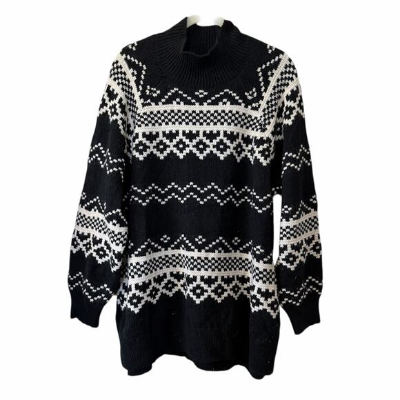 Old Navy Sweaters - Old Navy Cotton Blend Fair Isle Turtleneck Sweater Black White Size 3X
